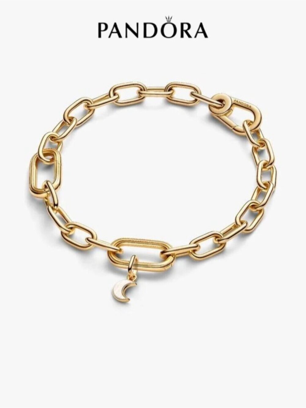 Pandora Gold Link Bracelet with Crescent Moon Charm